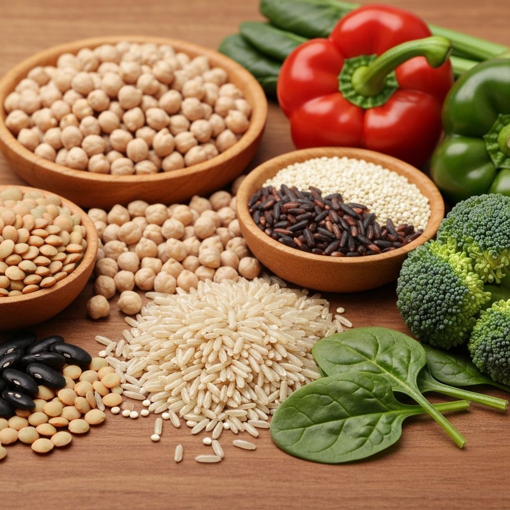 Fiber-rich foods including legumes, grains, and vegetables